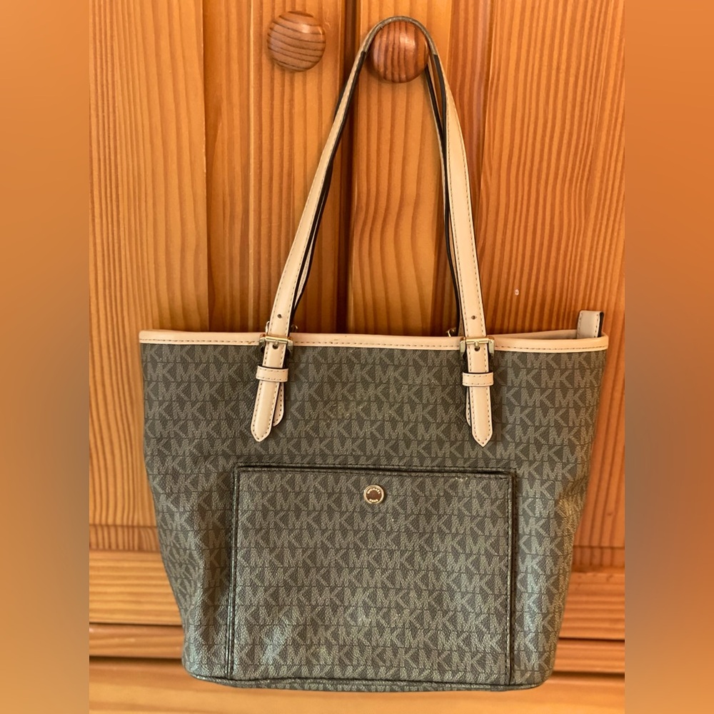 Michael Kors Brown and Cream Tote Bag with Signature Style